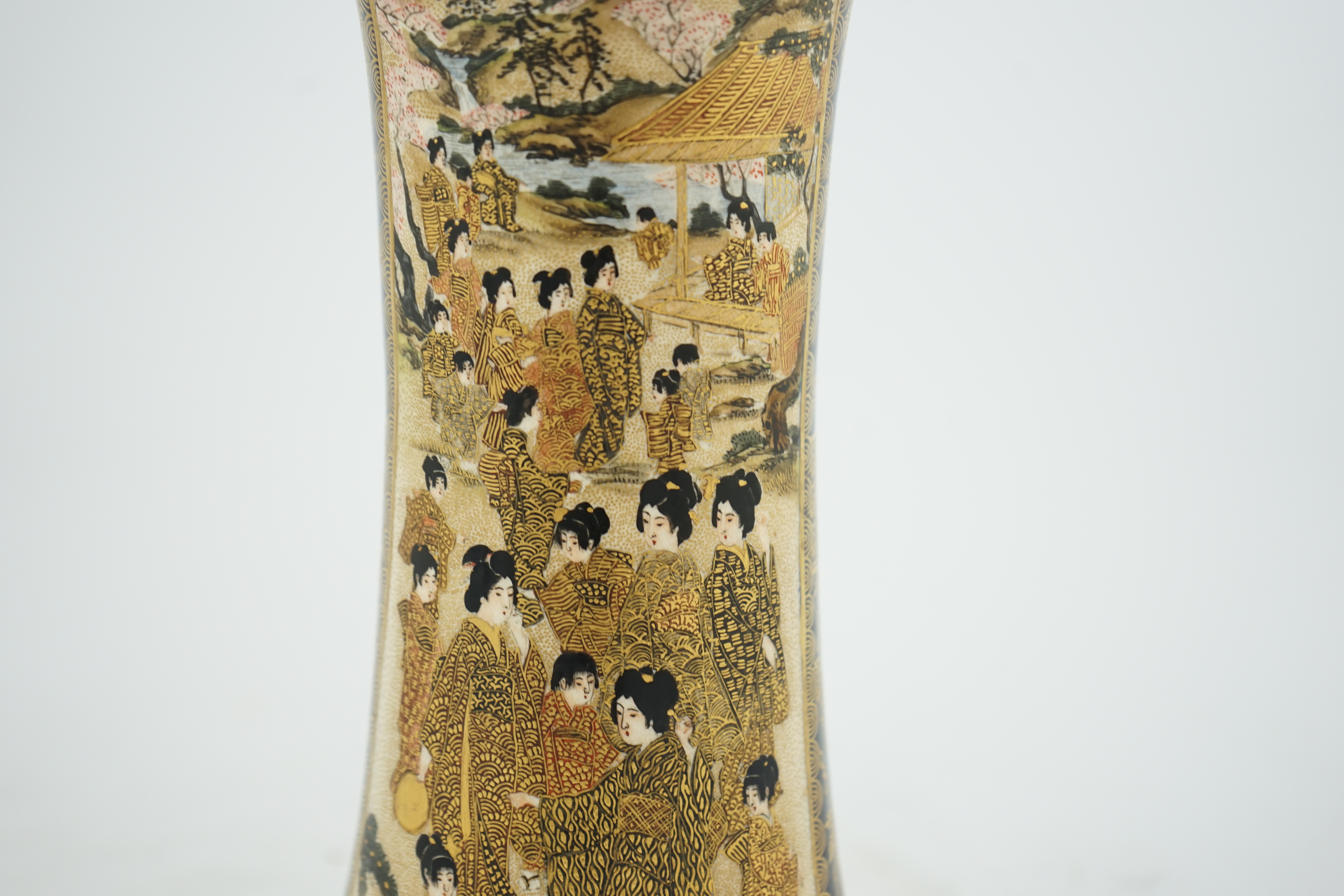 A large Japanese Satsuma blue ground ‘bijin’ vase, Meiji period